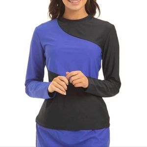 Cabana Life Royal Blue Black Pieced Swim Surf Boat Rashguard UVA Sun Protection